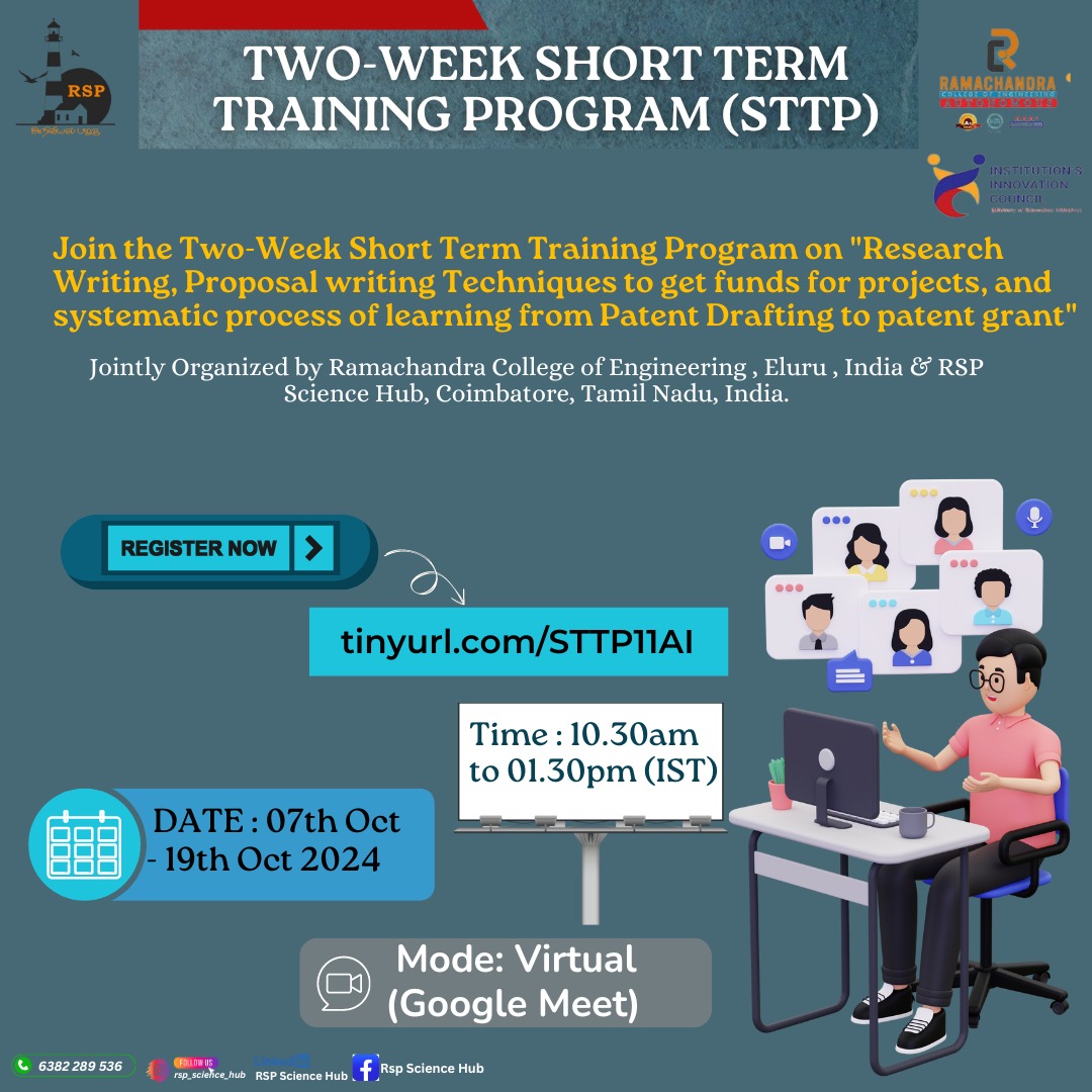 Two Week Short Term Training Program on "Research Writing, Proposal writing Techniques to get funds for projects, and systematic process of learning from Patent Drafting to patent grant"